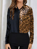 Lapel Leopard Long Sleeve Blouse Shopvhs.com