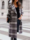 Lapel Plaid Long Sleeve Long Woolen Coat Shopvhs.com