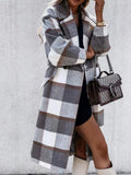 Lapel Plaid Long Sleeve Long Woolen Coat Shopvhs.com