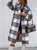 Lapel Plaid Long Sleeve Long Woolen Coat Shopvhs.com