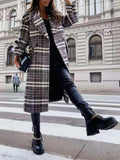 Lapel Plaid Long Sleeve Long Woolen Coat Shopvhs.com