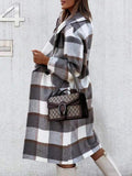 Lapel Plaid Long Sleeve Long Woolen Coat Shopvhs.com