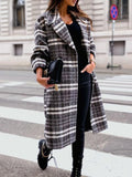 Lapel Plaid Long Sleeve Long Woolen Coat Shopvhs.com