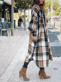 Lapel Plaid Slit Long Woolen Coat Shopvhs.com