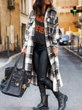 Lapel Plaid Slit Long Woolen Coat Shopvhs.com