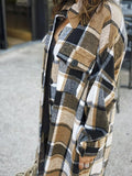Lapel Plaid Slit Long Woolen Coat Shopvhs.com
