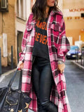 Lapel Plaid Slit Long Woolen Coat Shopvhs.com