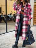 Lapel Plaid Slit Long Woolen Coat Shopvhs.com