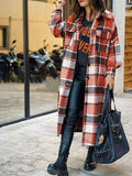 Lapel Plaid Slit Long Woolen Coat Shopvhs.com