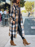 Lapel Plaid Slit Long Woolen Coat Shopvhs.com