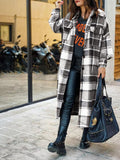 Lapel Plaid Slit Long Woolen Coat Shopvhs.com