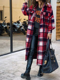 Lapel Plaid Slit Long Woolen Coat Shopvhs.com