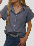 Lapel Pocket Button Short Sleeve Blouse Shopvhs.com