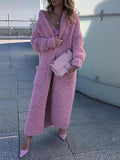 Lapel Pocket Solid Long Knitted Coat Shopvhs.com