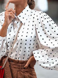 Lapel Polka Dot Lantern Long Sleeve Blouse Shopvhs.com