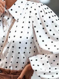 Lapel Polka Dot Lantern Long Sleeve Blouse Shopvhs.com
