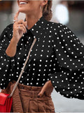Lapel Polka Dot Lantern Long Sleeve Blouse Shopvhs.com