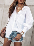 Lapel Solid Button Long Sleeve Blouse Shopvhs.com