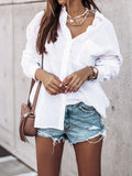 Lapel Solid Button Long Sleeve Blouse Shopvhs.com