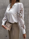 Lapel Solid Lace Long Sleeve Blouse Shopvhs.com