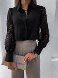 Lapel Solid Lace Long Sleeve Blouse Shopvhs.com
