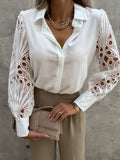 Lapel Solid Lace Long Sleeve Blouse Shopvhs.com