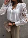 Lapel Solid Lace Long Sleeve Blouse Shopvhs.com