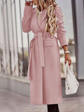 Lapel Solid Long Sleeve Belt Pocket Woolen Coat Shopvhs.com