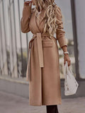 Lapel Solid Long Sleeve Belt Pocket Woolen Coat Shopvhs.com