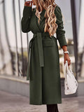 Lapel Solid Long Sleeve Belt Pocket Woolen Coat Shopvhs.com