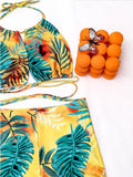 Leaf Print Hanging Neck Two-Piece Swimsuit Shopvhs.com