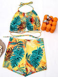 Leaf Print Hanging Neck Two-Piece Swimsuit Shopvhs.com