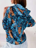 Leaf Print Pocket Drawstring Long Sleeve Hoodie Shopvhs.com