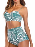 Leaf Printed High Waist Two Piece Swimsuits Shopvhs.com