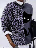 Leopard Cat Crew Neck Long Sleeve T-Shirt Shopvhs.com