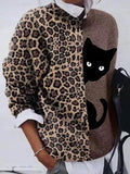 Leopard Cat Crew Neck Long Sleeve T-Shirt Shopvhs.com