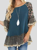 Leopard Floral Print Doll Sleeve Blouse Shopvhs.com
