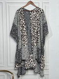 Leopard Print Panel Doll Sleeve Midi Cardigan Shopvhs.com
