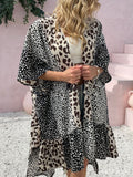 Leopard Print Panel Doll Sleeve Midi Cardigan Shopvhs.com