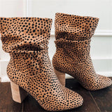 Leopard Print Slip On Style Round Toe Boots Shopvhs.com