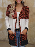 Leopard Print Stitching Pocket Mid-Length Cardigan Shopvhs.com