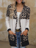 Leopard Print Stitching Pocket Mid-Length Cardigan