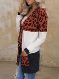 Leopard Print Stitching Pocket Mid-Length Cardigan Shopvhs.com