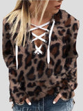 Leopard Print V-Neck Tie Long Sleeve T-Shirts Shopvhs.com