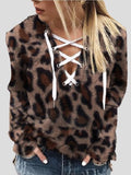 Leopard Print V-Neck Tie Long Sleeve T-Shirts Shopvhs.com