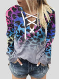 Leopard Print V-Neck Tie Long Sleeve T-Shirts Shopvhs.com