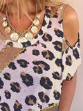 Leopard Printed Off Shoulder Casual T-shirt Shopvhs.com