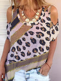 Leopard Printed Off Shoulder Casual T-shirt Shopvhs.com