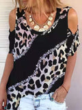 Leopard Printed Off Shoulder Casual T-shirt Shopvhs.com