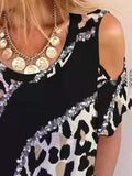 Leopard Printed Off Shoulder Casual T-shirt Shopvhs.com